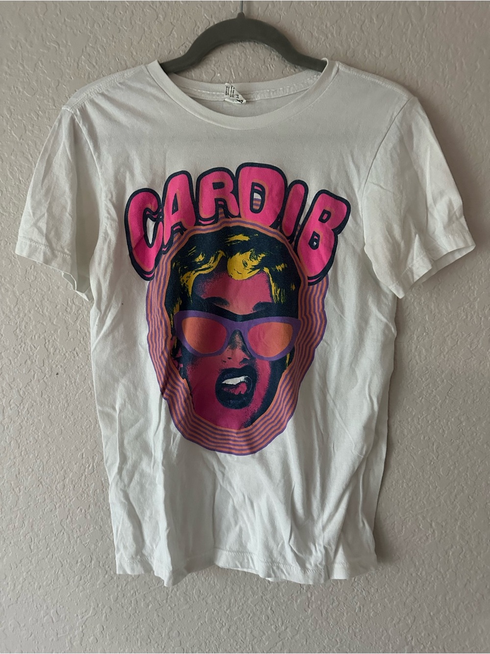Cardi B Graphic T-Shirt White Neon Pop Art Tee Women’s Small Festival Streetwear